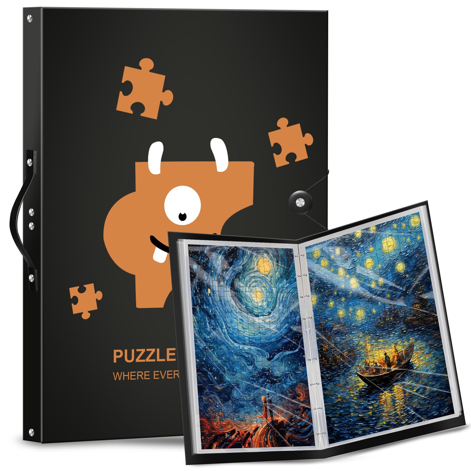 Demine Puzzle Storage Folder for 5Pieces – Portable Jigsaw Puzzles Organizer Binder Fits Up to 40 Puzzles, 20 HD Film Pockets, Handle Design Puzzle Keeper for Adults and Kids