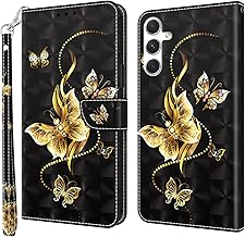 BOLELAW Hülle für Samsung Galaxy S25 PU Leder Stoßfeste Flip Case mit [Magnetverschluss] [Standfunktion] [Kartenfächern] Schutzhülle Klapphülle für Galaxy S25, Golden Butterfly