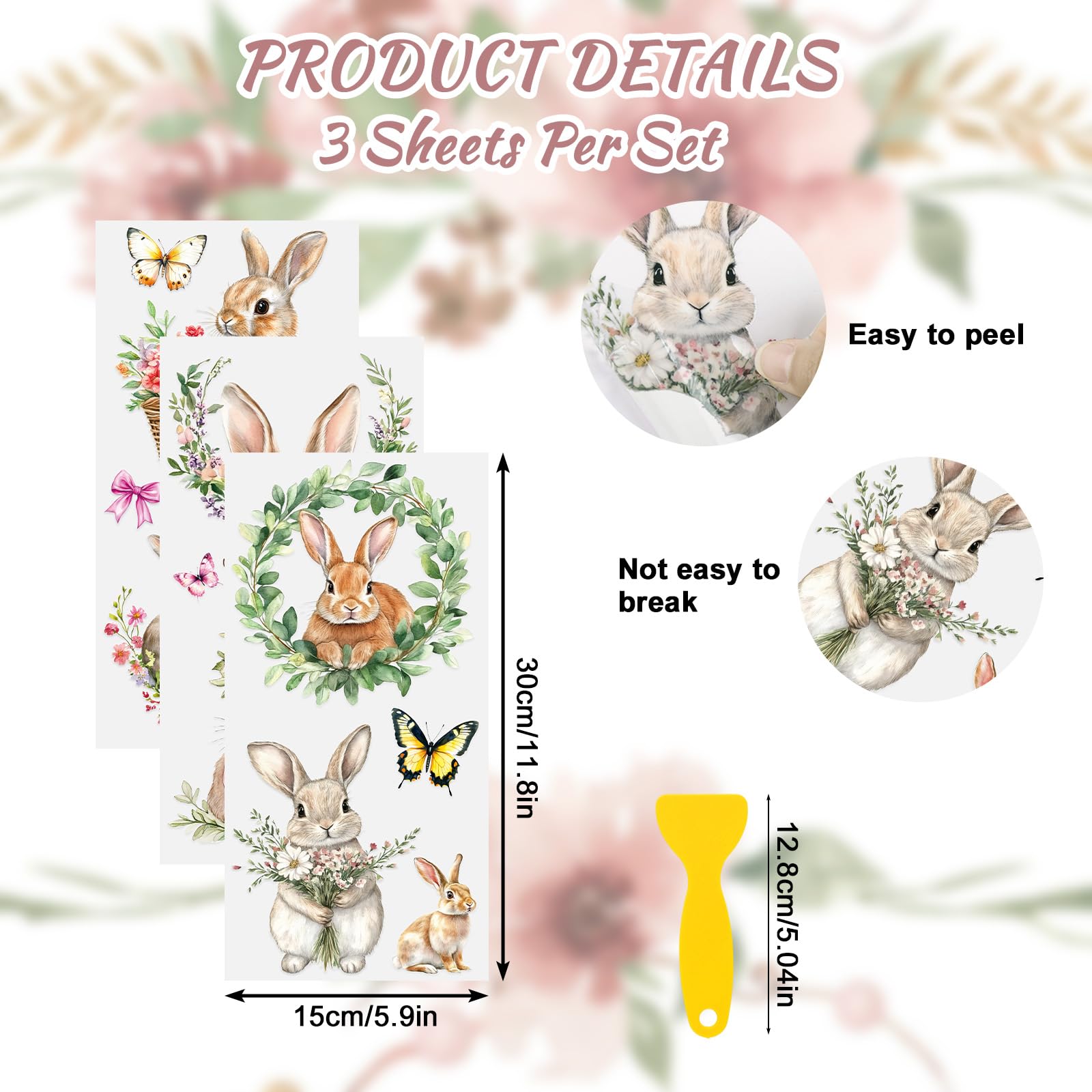 HICOHAND Rub on Transfers Stickers for Crafts Animal Theme Furniture Transfers Decor Decals for Glass Porcelain Wood Plastic Photo Albums Garden Door Bedroom Home Decor (Cute Rabbit) - Image 2