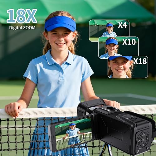 Miniatura 3 de Videocámara de cámara de video 4K, 64MP con pantalla abatible de 270° de 3 pulgadas, zoom 18X, WiFi y cámara web para YouTube, tarjeta SD de 32 GB,