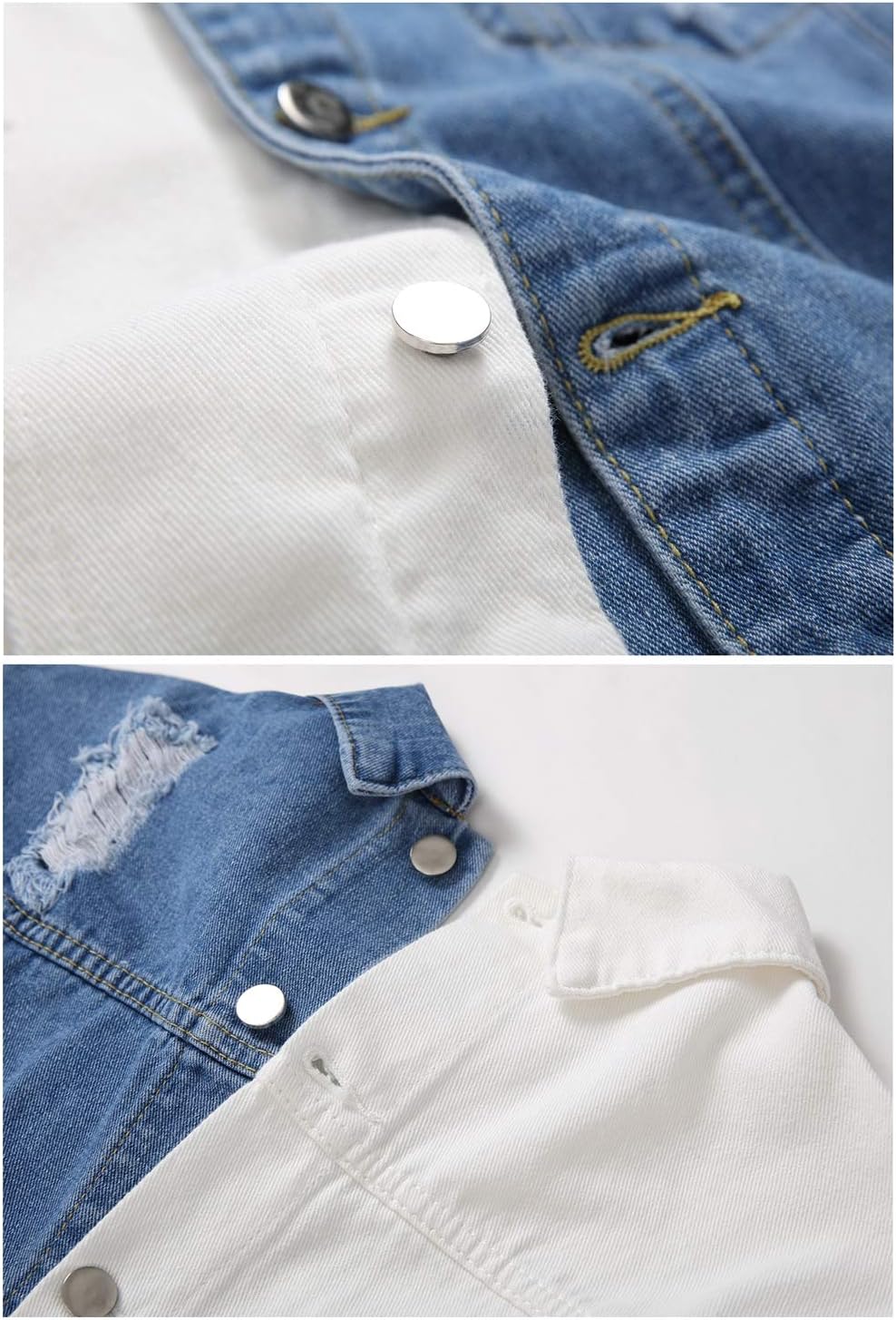 LZLER Jean Jacket for Men,Separable Left&Right Ripped Slim Fit Mens Denim Jacket - Image 6