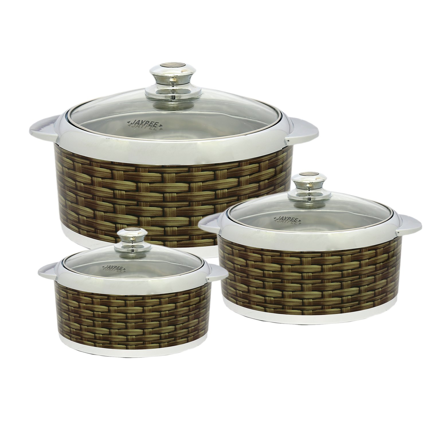 Jaypee PlusGlassmate Plastic Casserole Set, 1.5 litres, Set of 3, Dark Wood