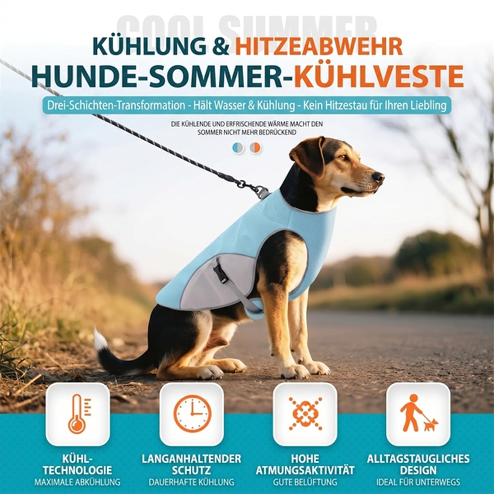 Truepet Kühlweste für Hunde Sommerweste für Outdoor und Training | Verdunstungskühlung für warme Tage mit leichtem Sitz reflektierenden Details und Bewegungsfreiheit im Freien