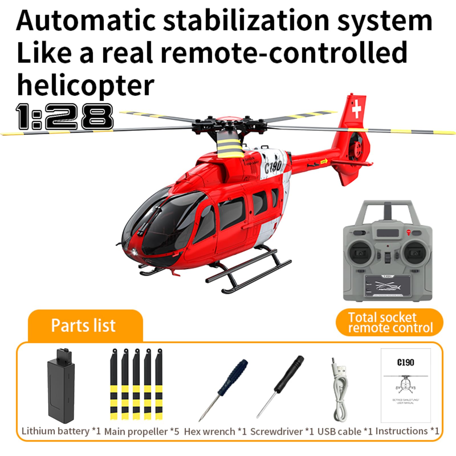 Elicottero radiocomandato 2,4 GHz RC elicottero con doppio motore brushless, 4 canali, posizione ottica del flusso, stabilizzazione del giroscopio a sei assi