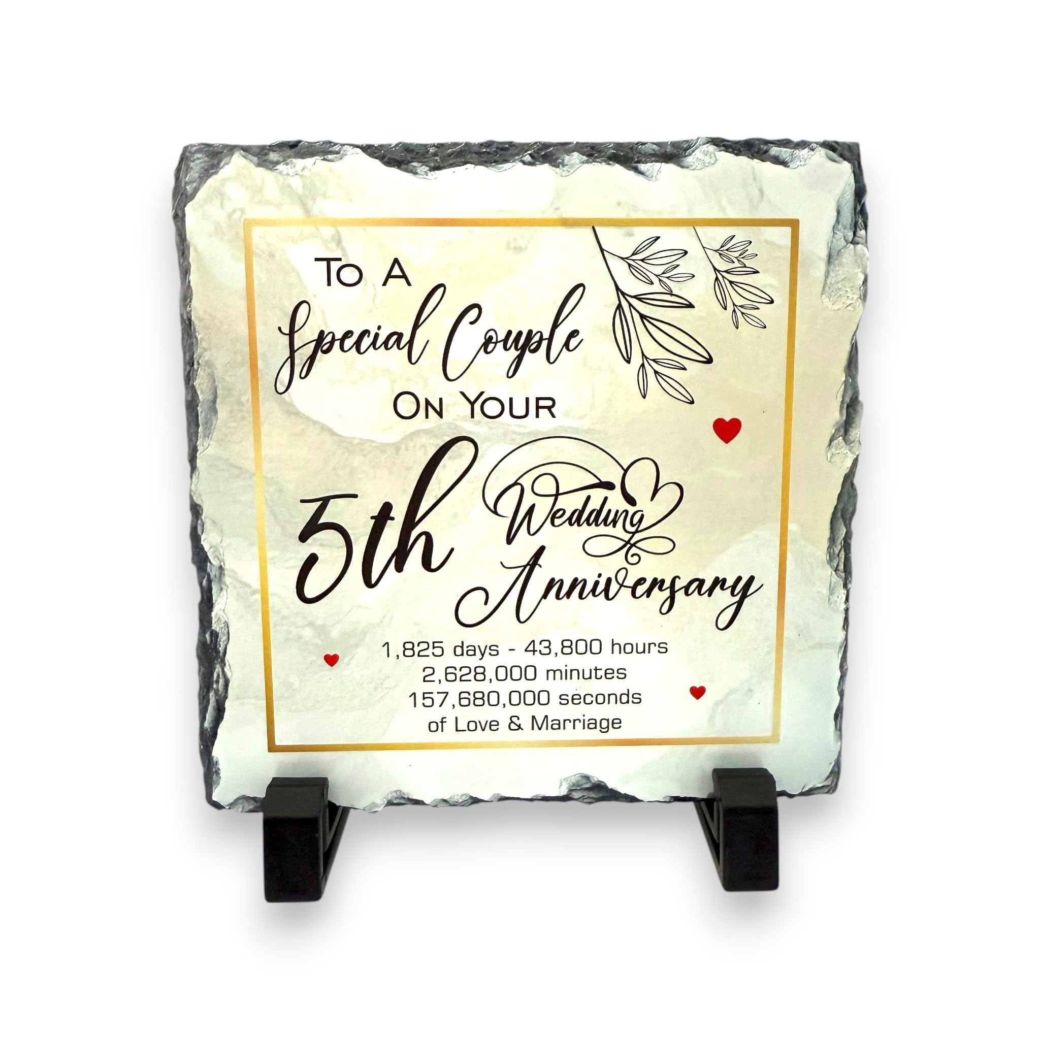 Precision Designs Black 5Th Wedding Anniversary Slate For A Special Couple – Handcrafted Natural Slate Plaque With Stand – Romantic Keepsake – 15Cm X 15Cm