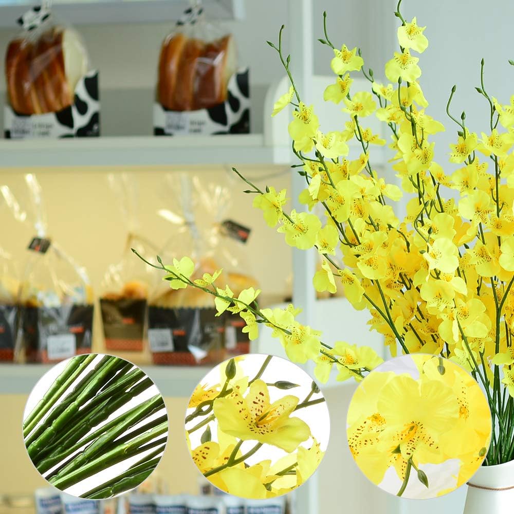Orchids Artificial Flowers, 10 Bunches Fake Silk Flowers for Decoration, Long Stem Artificial Flowers for Tall Vase Home Decor Indoor - Yellow - Image 3