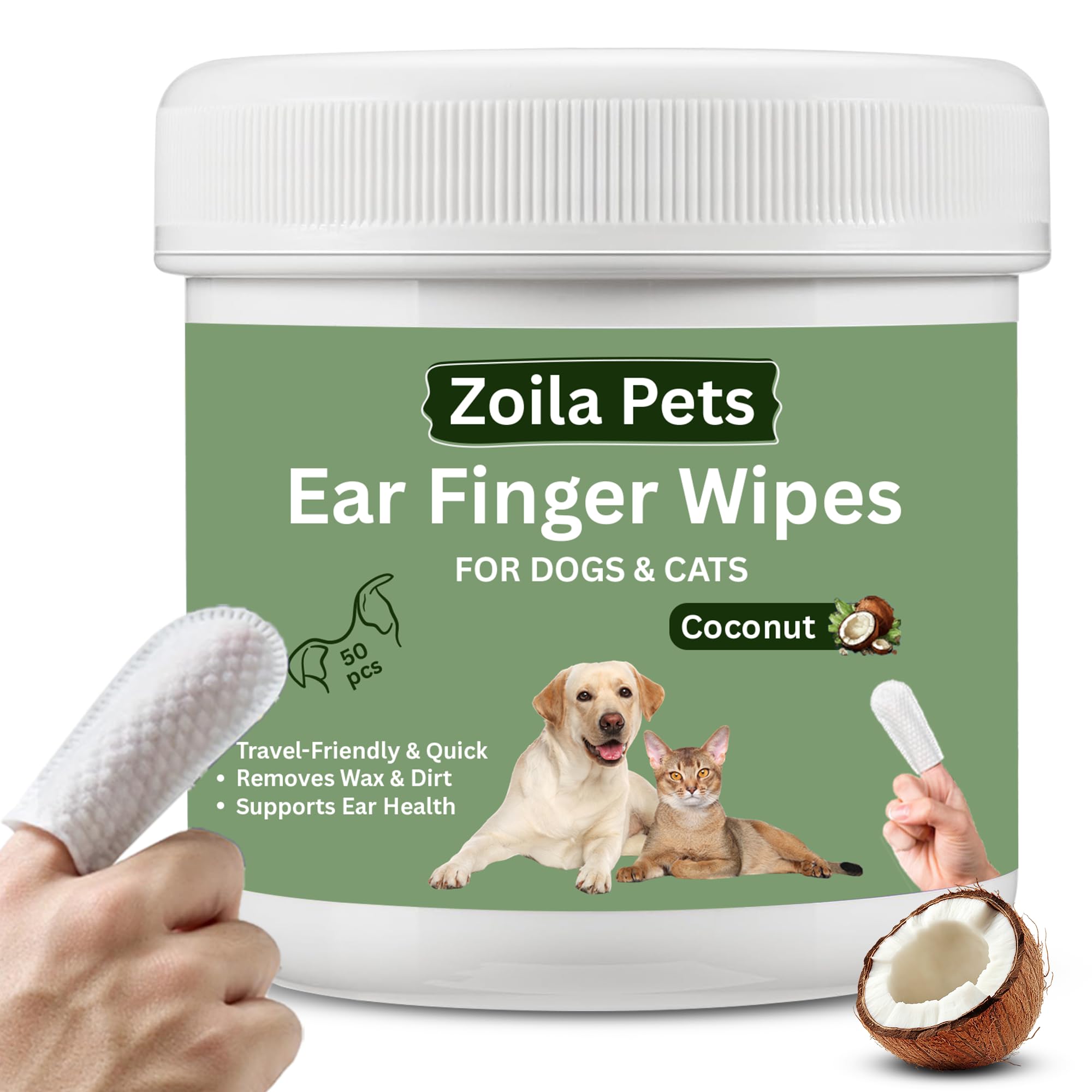 Dog Ear Wipes & Cat Ear Cleaner – Ear Wipes for Dogs, Cat Ear Wipes, Gentle Dog Ear Cleaning Wipes Remove Wax, Dirt & Odor, No-Rinse Ear Care (Coconut)