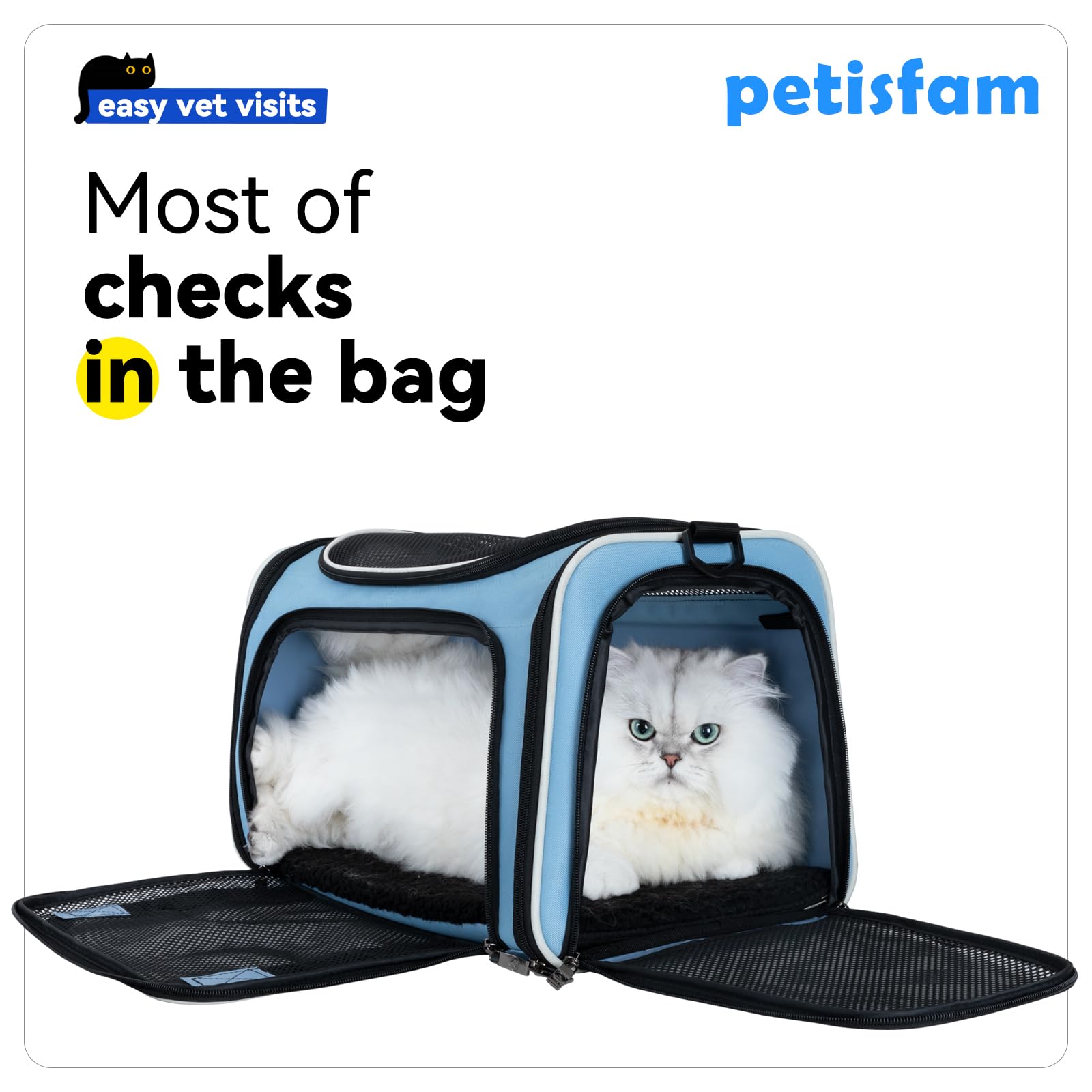Katzen freiwillig betreten die Transportbox Stressfreier Tierarztbesuch, tierärztlich zugelassenes Design 360 Mesh Sichtbarkeit, langfristige Haltbarkeit, autosichere und abschließbare Reißverschlüsse