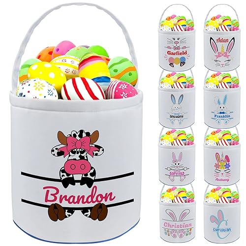 Miniatura 10 de Cesta de Pascua personalizada con nombre, lona de Pascua, bolsa de mano con asa, regalos para bebés, niños, niñas, niños, decoración de Pascua