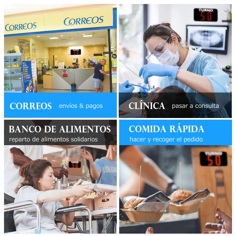Pantalla Su Turno 2 Dígitos con Mando y 2 Botones de Llamada- Gestion Colas | Llamar números de 2-dígitos en español