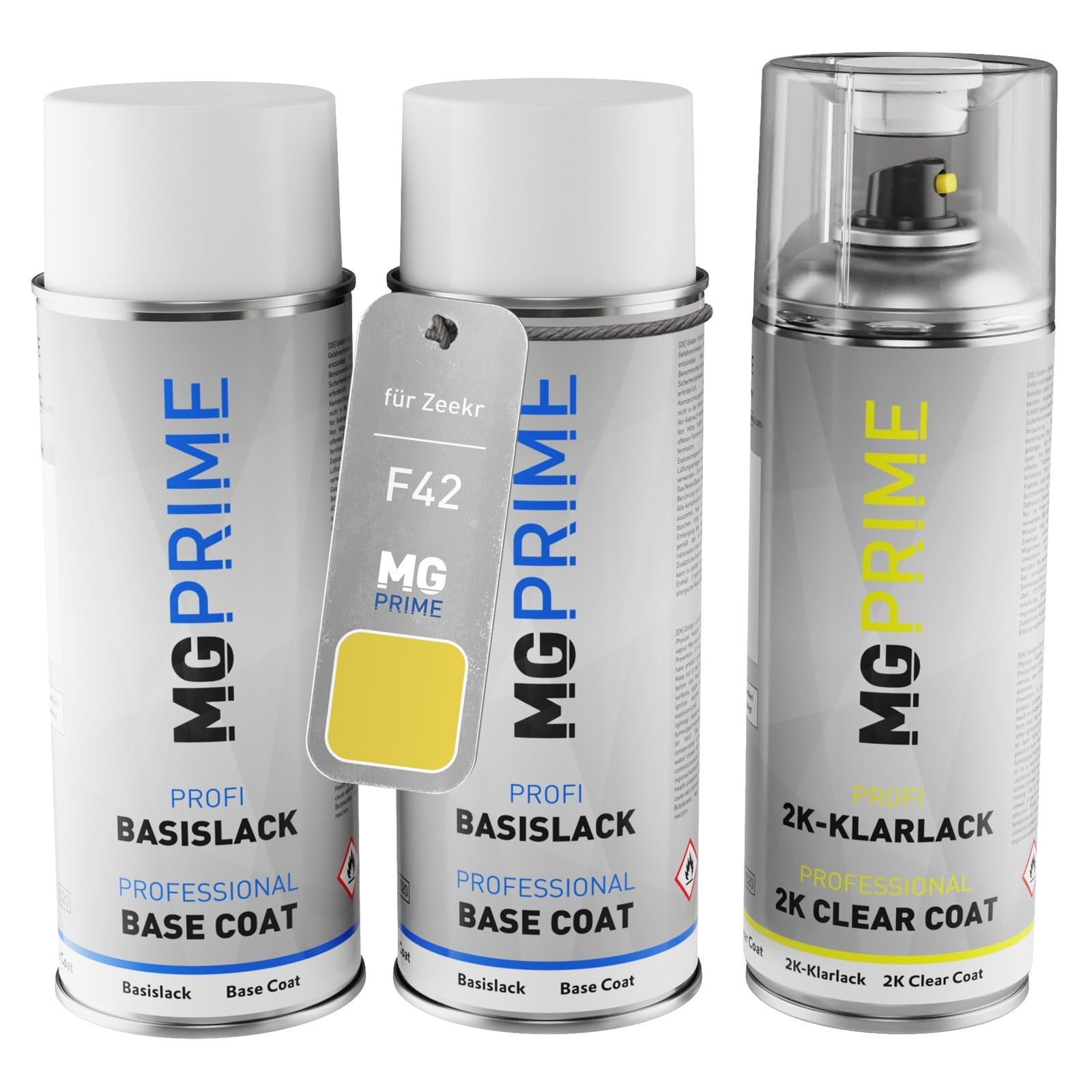 MG PRIME Vernice per auto Bombolette spray per Zeekr F42 Lumen Yellow +2K | Kit vernice di fondo + base + trasparente 2K, bombolette spray 400ml