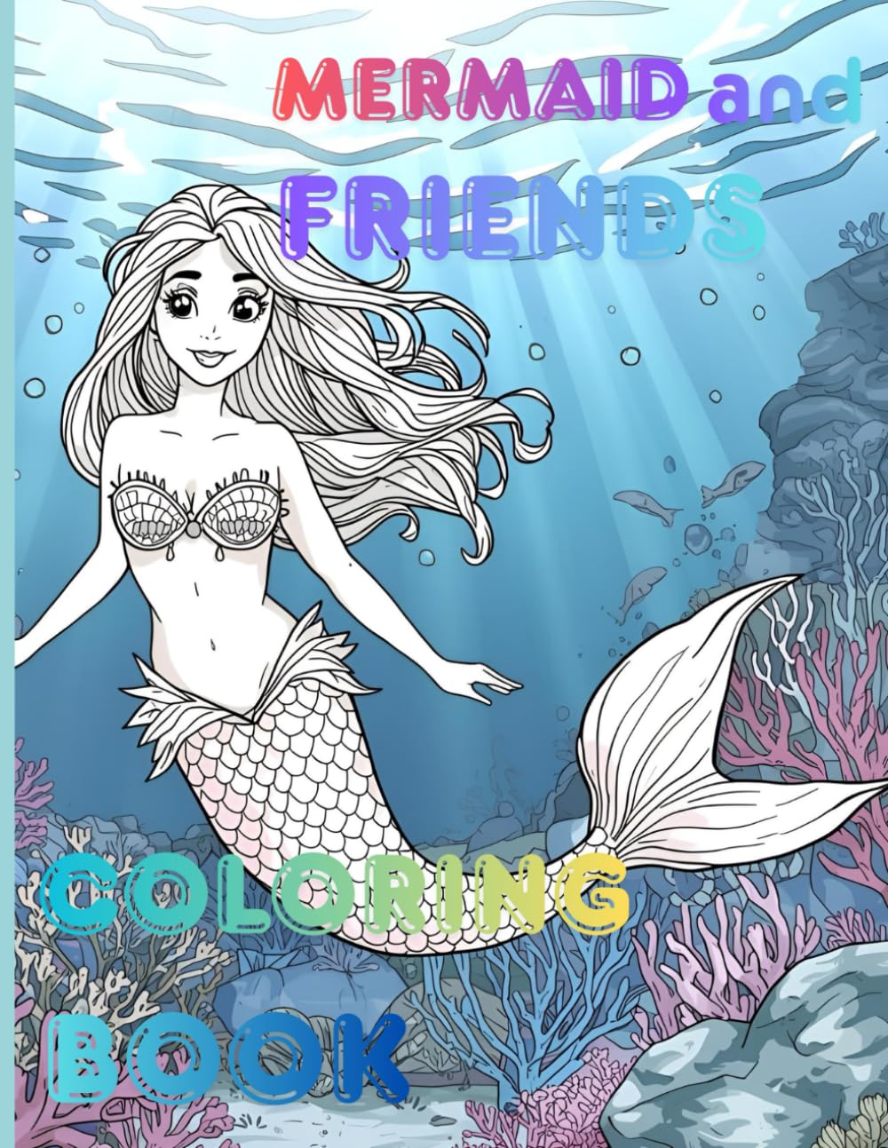 Mermaid and friends coloring: Beautiful Mermaid and friends coloring book for all ages