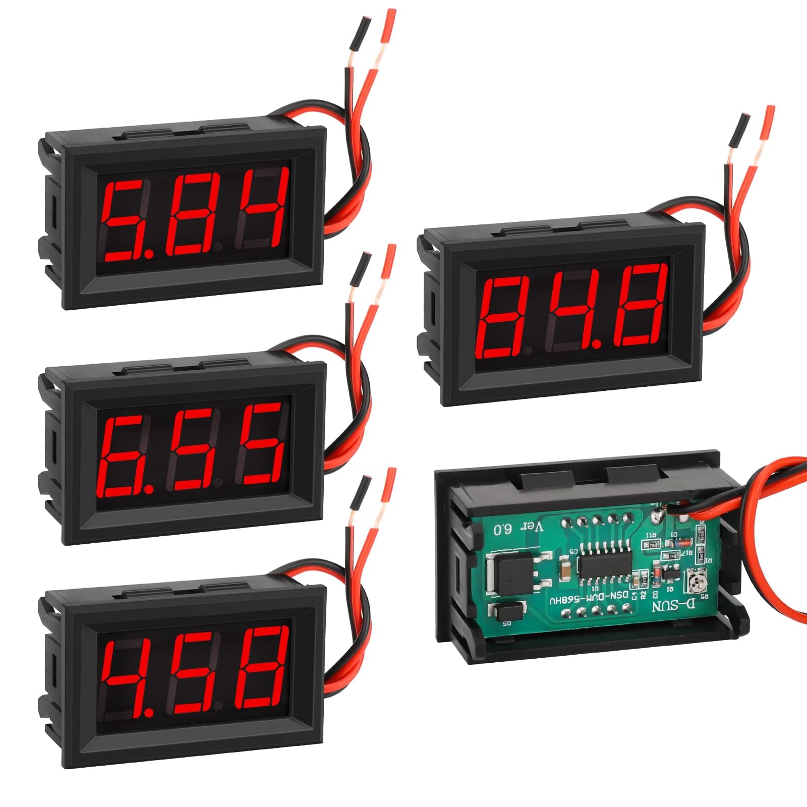 SUNJOYCO 5PCS DC 5-120V Voltage Meter, Mini Digital Voltmeter 12V