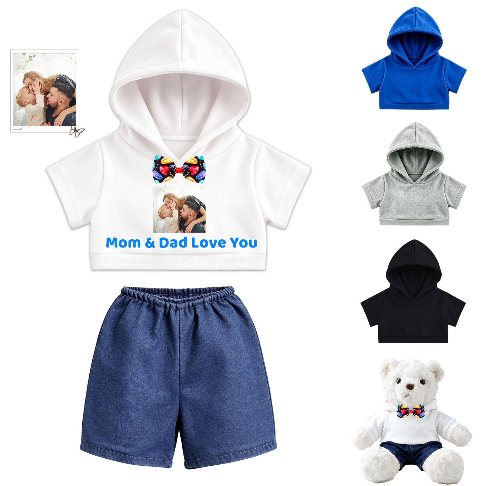 MeterBear Custom Teddy Bear Clothes with Pants Bow 3 Pcs for 8-16in Plush