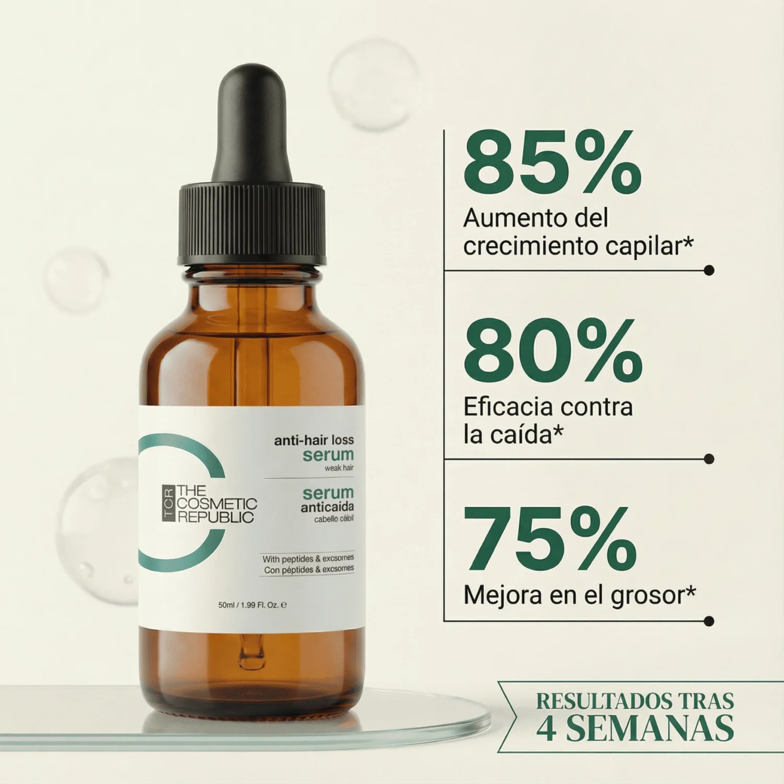 Sérum Anticaída con Péptidos y Exosomas 50 ml | Fortalece la Raíz | Favorece el Crecimiento Capilar | Rápida Absorción | Sin Aclarado
