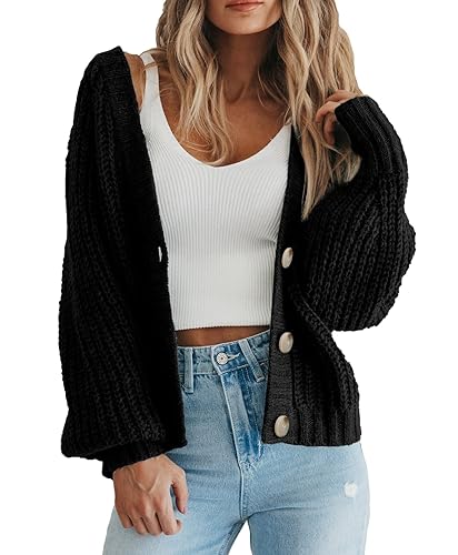 PRETTYGARDEN Women's Chunky Knit Open Front Sweater Long Sleeve Button