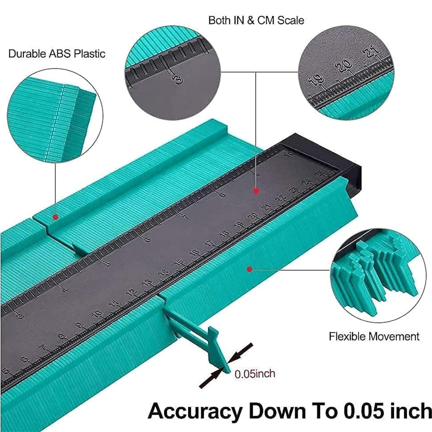 Nalmie Master Contour Gauge Duplicator, Plastic Profile Tool with Measuring Ruler for Woodworking Templates, Corners, Tiles, Laminate 2