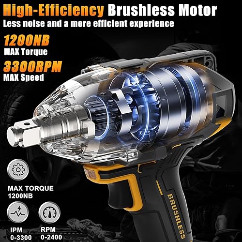 Miniatura 4 de Llave de impacto inalámbrica de 12 pulgada para batería Dewalt, pistola de impacto eléctrica sin escobillas de 900 pies-libras (1000 N.m), incluye