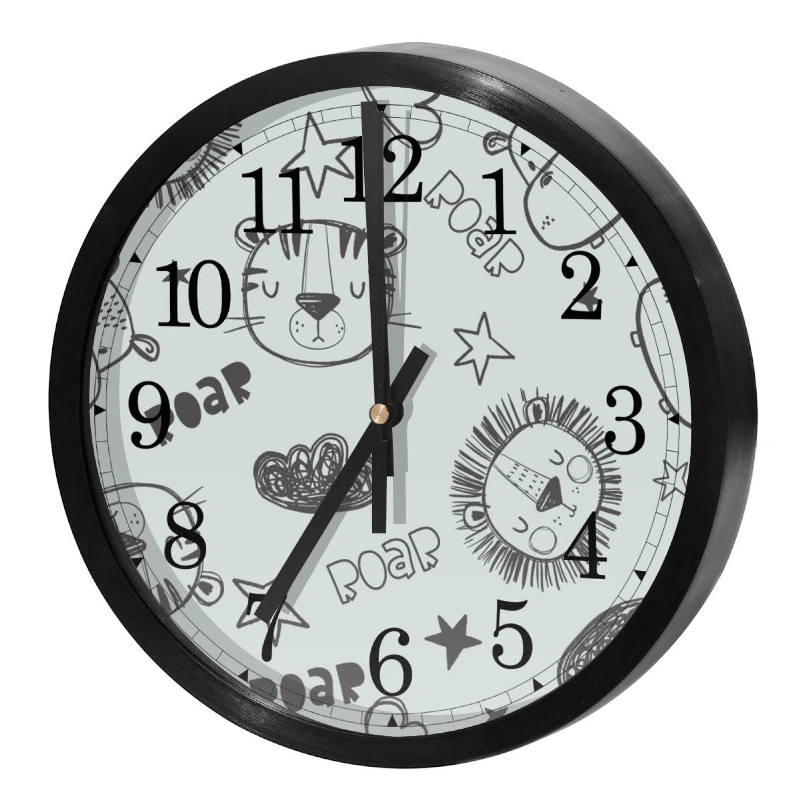 Horloge murale ronde pour maison et cuisine motif animaux bienveillants