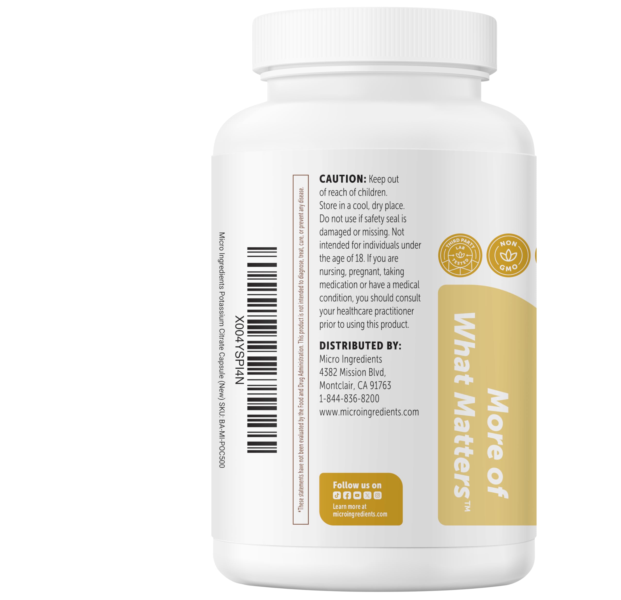 Micro Ingredients Potassium Citrate 99 mg Per Serving, 500 Capsules | 1 Year Supply | Daily Mineral Supplement | Non-GMO, Gluten Free, Soy Free — Amazon image 9
