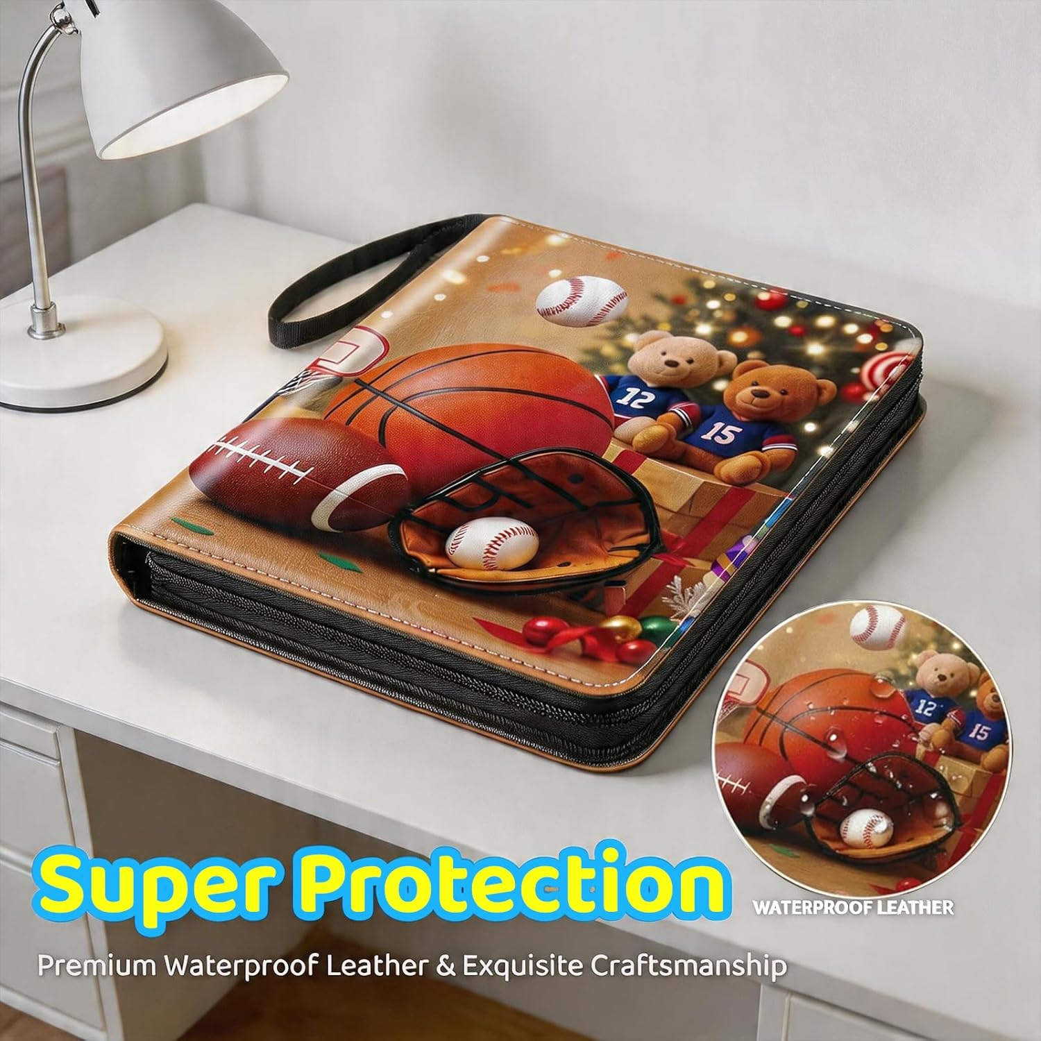 900 Pockets Trading Sports Card Binder with Sleeves, Zipper Card Binder for Baseball Football Soccer Basketball Cards, 50 Removable Pages, 3 Ring Leather Card Folder, Gifts for Card Collector