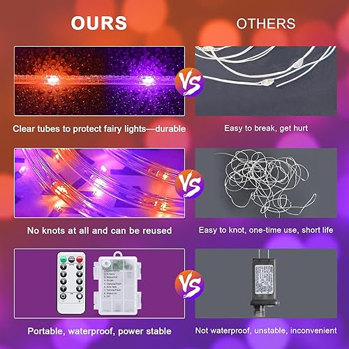 Vista 23 de JMEXSUSS 100 luces LED de Navidad, funciona con pilas, luces impermeables para exteriores, 33 pies, 8 modos, funciona con pilas, con control remoto