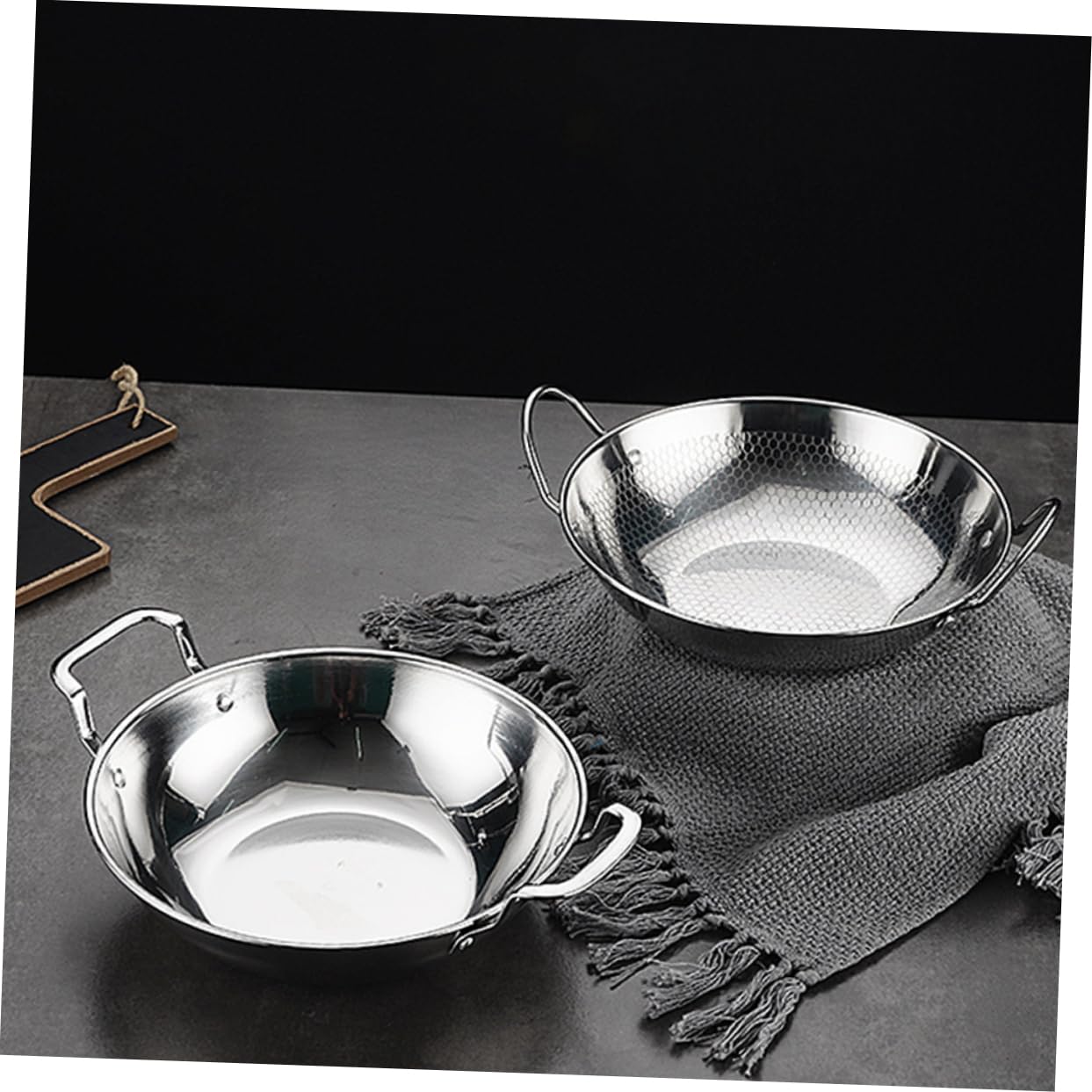 Plancha redonda de uso diario Sartén de cocina Sartén de cocina Utensilios de cocina para restaurante Utensilios de cocina de acero inoxidable Olla de cocina Olla de cocina de doble asa Sartén de 6