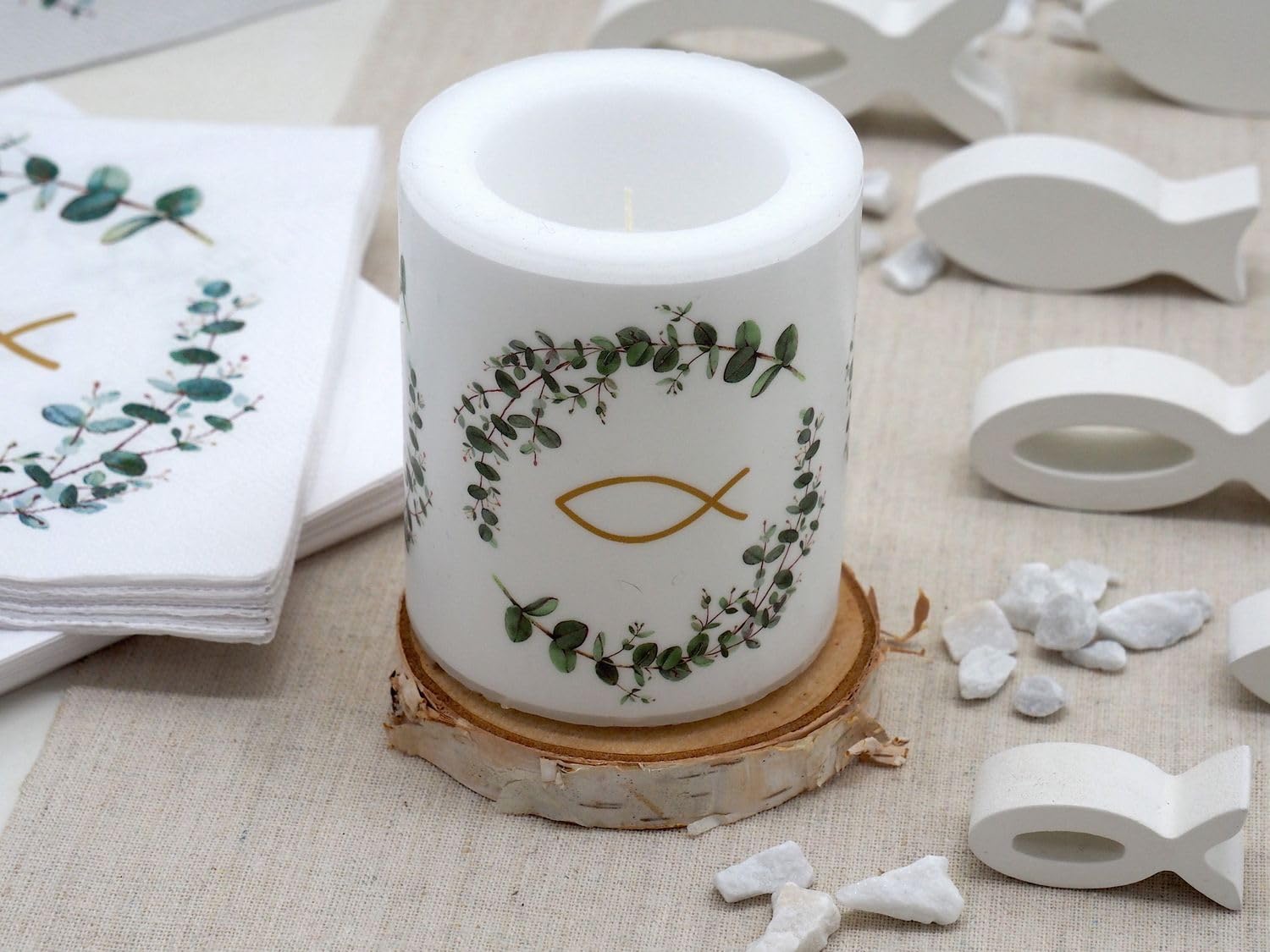 ZauberDeko Tischdeko Kommunion Konfirmation Eukalyptus Salbei Vasen Natur Holz Set 20 Personen