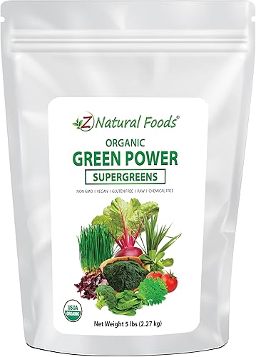 Z Natural Foods Superalimento en polvo orgánico de verduras hierba de cebada, pasto de trigo, espirulina, espinacas, brócoli, hoja de alfalfa, raíz