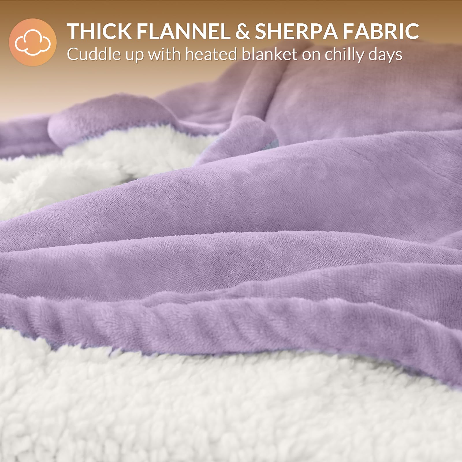 HOMLYNS Coperta riscaldata, 9 impostazioni di calore, timer 10 ore, viola | 200 × 150 cm, certificato UKCA, morbida flanella sherpa, costruita per divano, letto e ufficio, corda da 220 cm