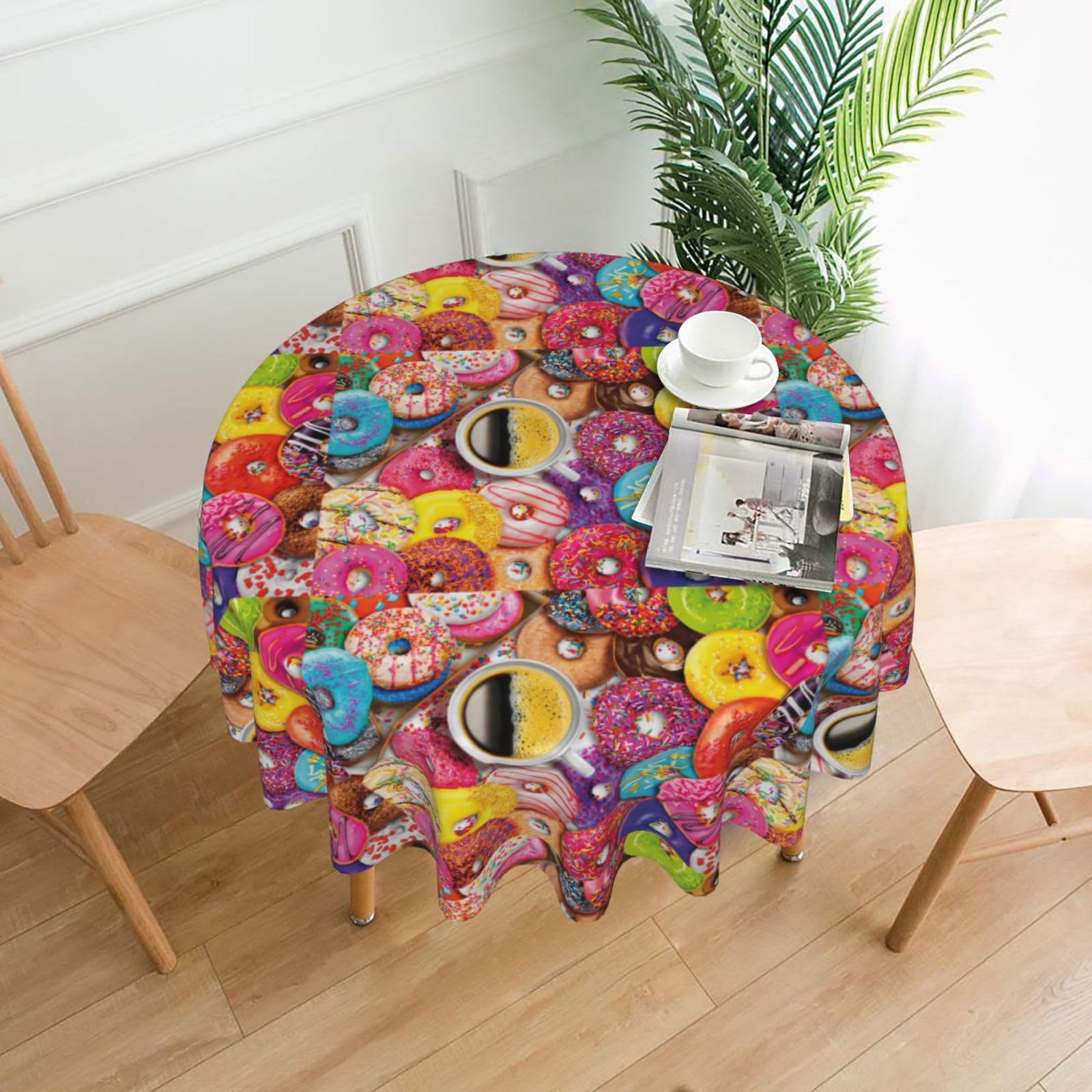 OKFSTY coffee and donuts Print Round Tablecloth 60in for Wedding Elegant Polyester Cover for Party Reception Festive Dinner