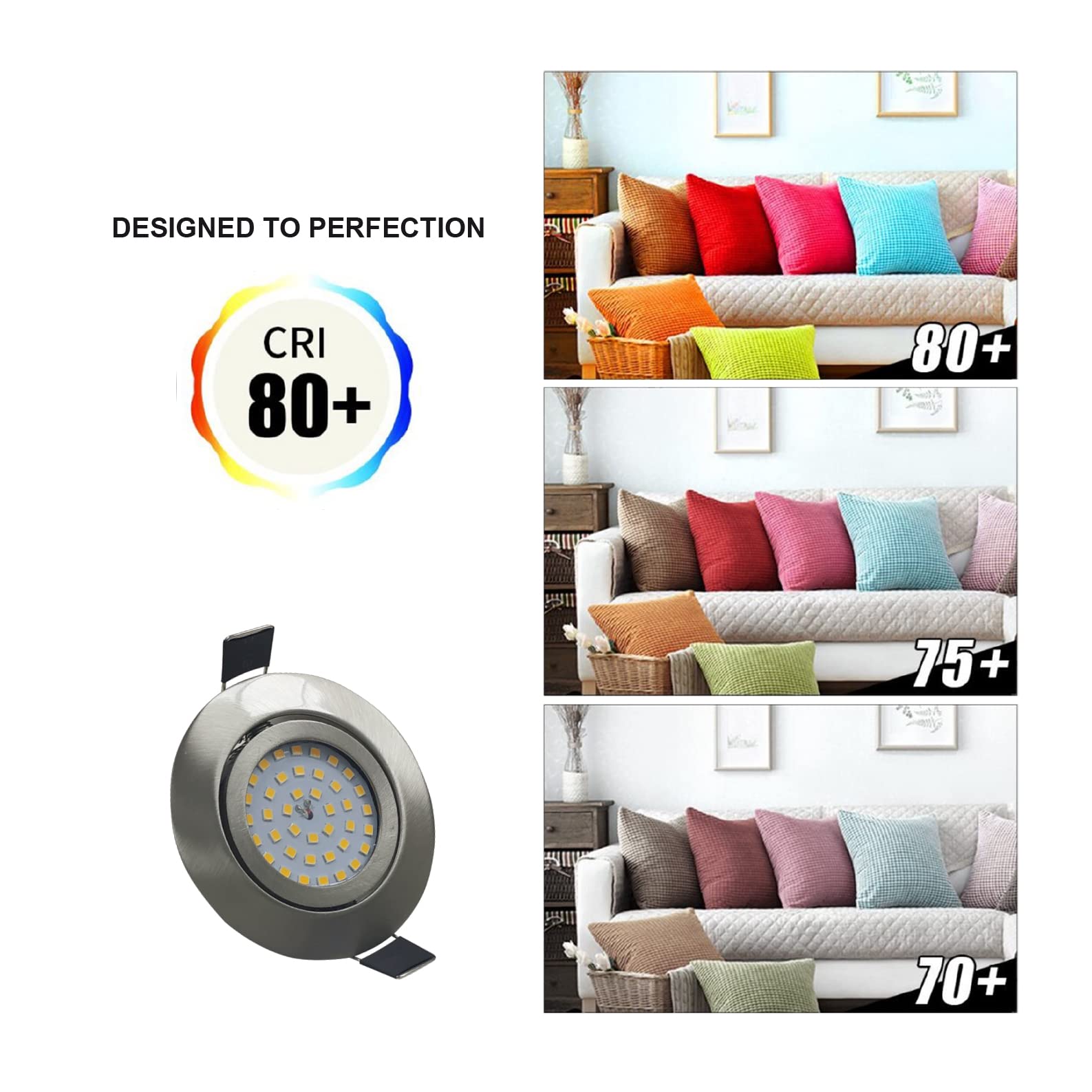 LED ATOMANT 6x LED Einbaustrahler Edelstahl Ausschnitt 75mm 7W Warmweiß | 3000K, 700 Lumen, Ring aus poliertem Stahl, Direktanschluss an 220V