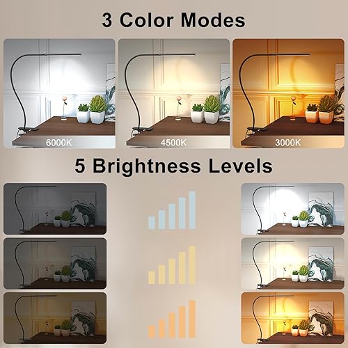 Miniatura 2 de Lámpara de escritorio con control remoto, 3 colores, 5 brillos y 77 LED regulables, lámpara de lectura flexible de cuello de cisne de 27.6 pulgadas,