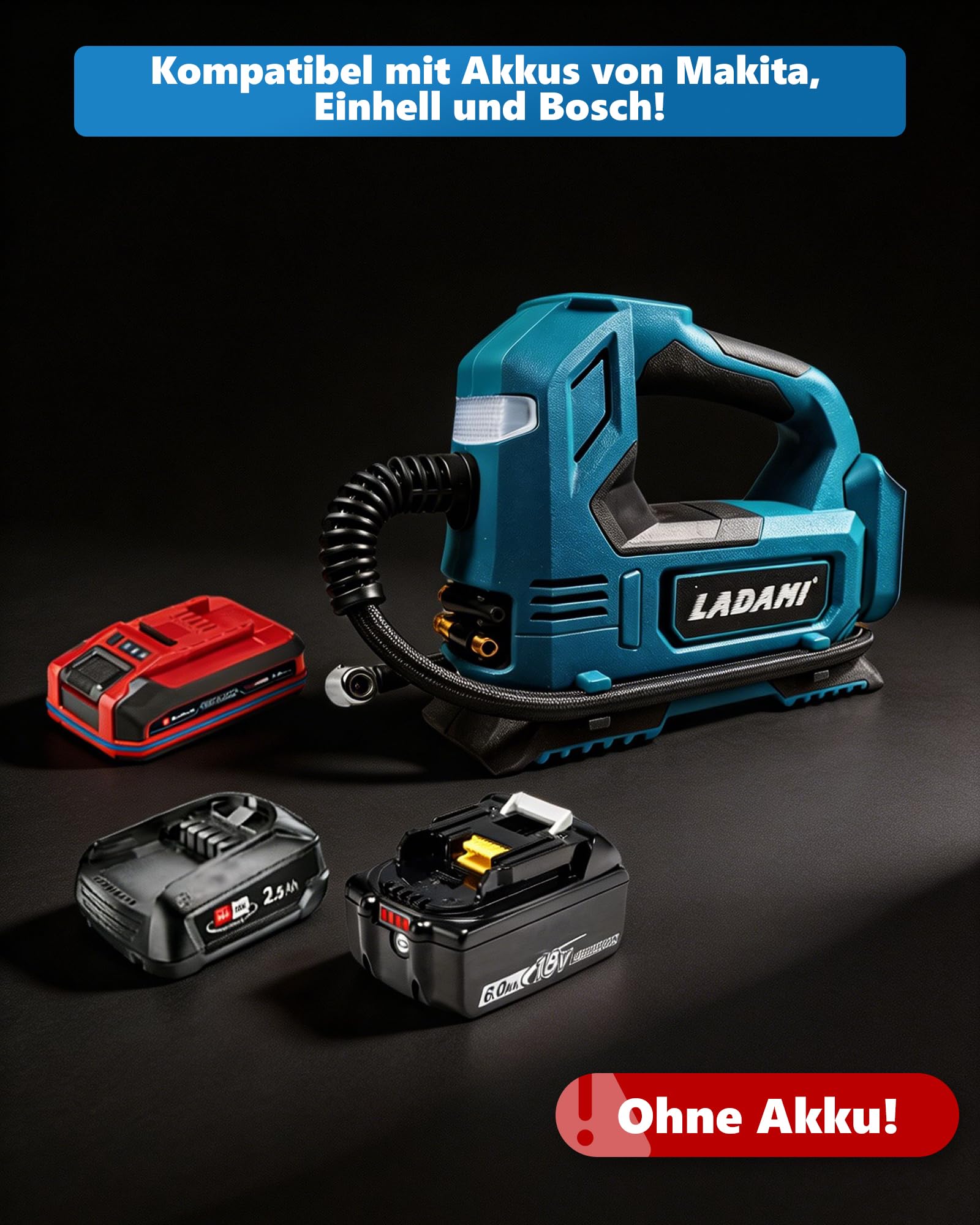 Akku-Kompressor für Makita 18V,Akku Luftpumpe bis150 PSI mit LED-Licht & Autostopp,Tragbare Luftpumpe mit Digitales Manometer,Elektrischer Luftkompressor für Auto, Motorrad,Fahrrad,Sportbälle