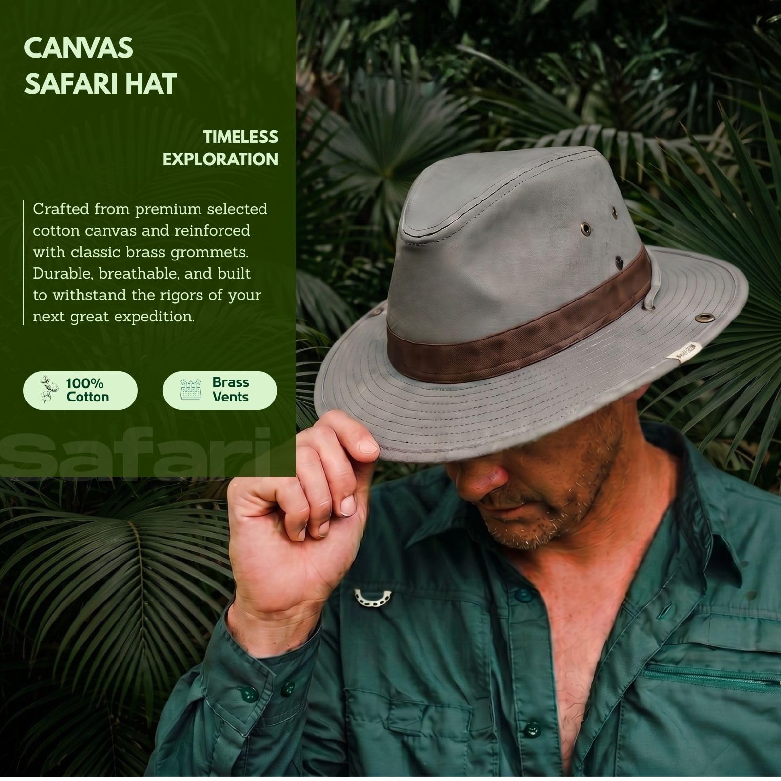 Comhats Cappello da safari fedora australiano UPF 50, in cotone, unisex, protezione UV, per pesca, escursionismo, passeggiate, cappello estivo