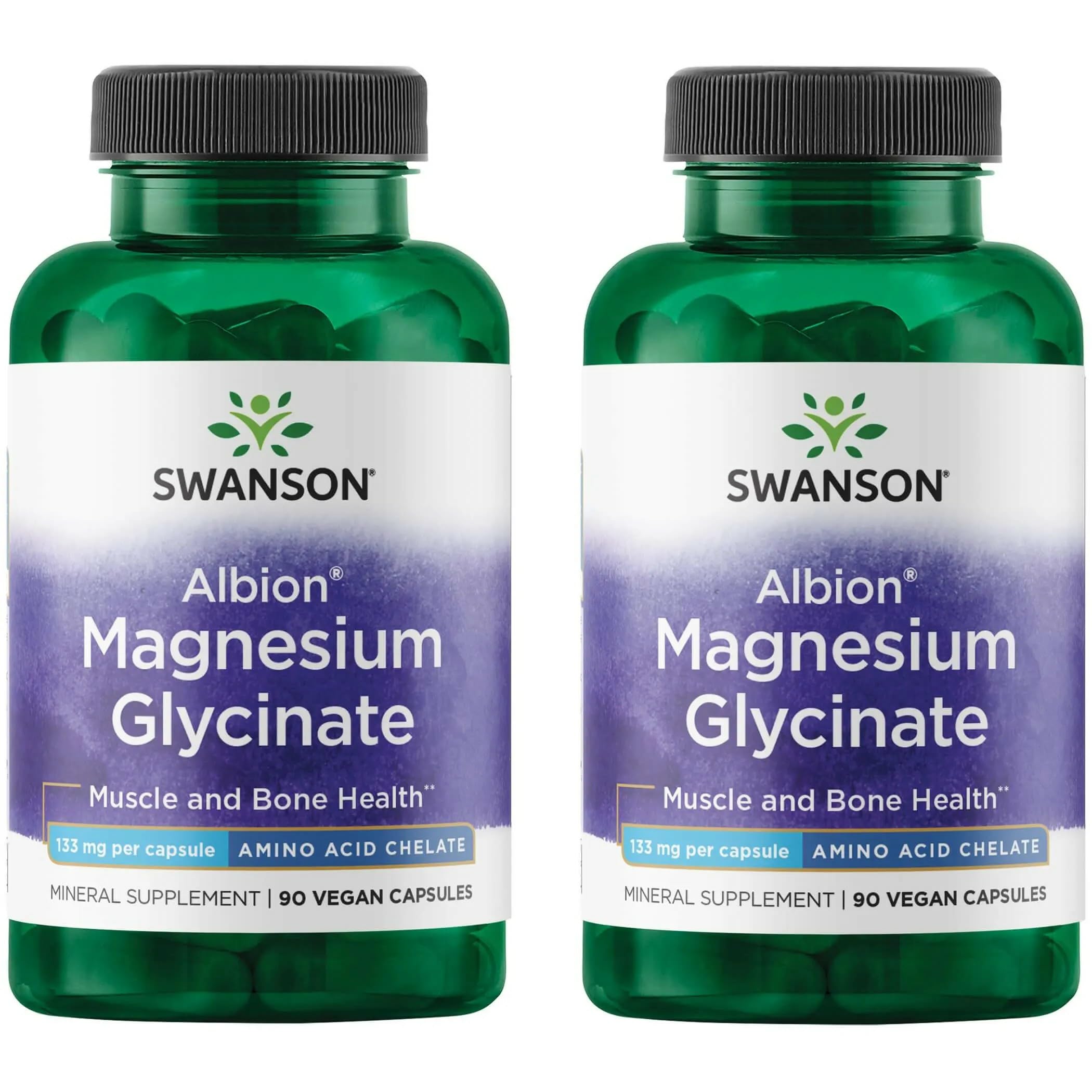 Swanson Albion Magnesium Supplement, Chelated Magnesium Glycinate, 90 Caps 90 Count (Pack of 2)