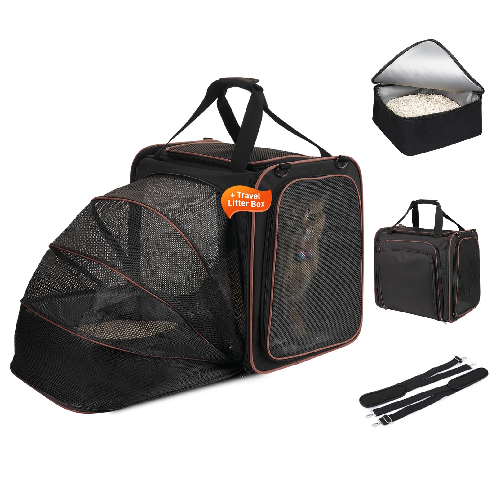 Cat Travel Carrier with Litter Box, Cat Carrier for Car Travel