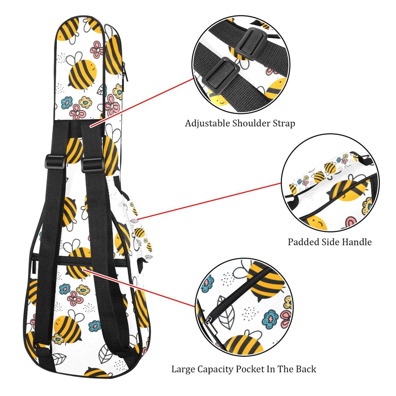 Ukulele Koffer Niedliche Biene Ukulele Tasche 23 Zoll 10Mm Gepolsterte Für Sopran Tenor Konzert Ukulelen