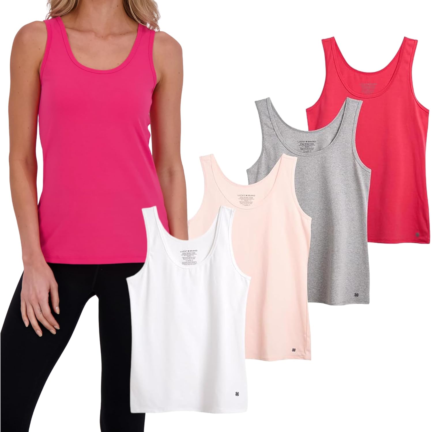 Lucky Brand Women's Tank Top - 4 Pack Stretch Cotton Scoop Neck Sleeveless T-Shirt, Camiseta sin Mangas para Mujer
