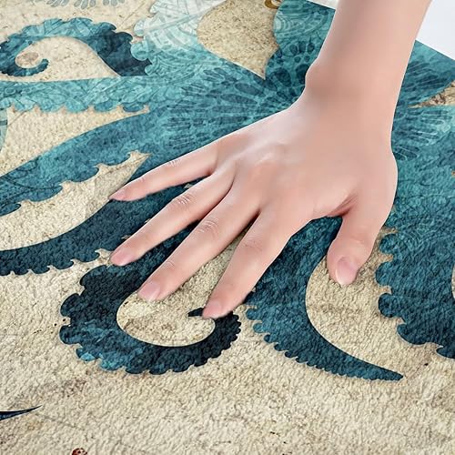 Vista 95 de Erosebridal Alfombras de baño azul marino para decoración de ducha, tapete de baño retro teñido anudado, tapete de puerta de vellón de acuarela