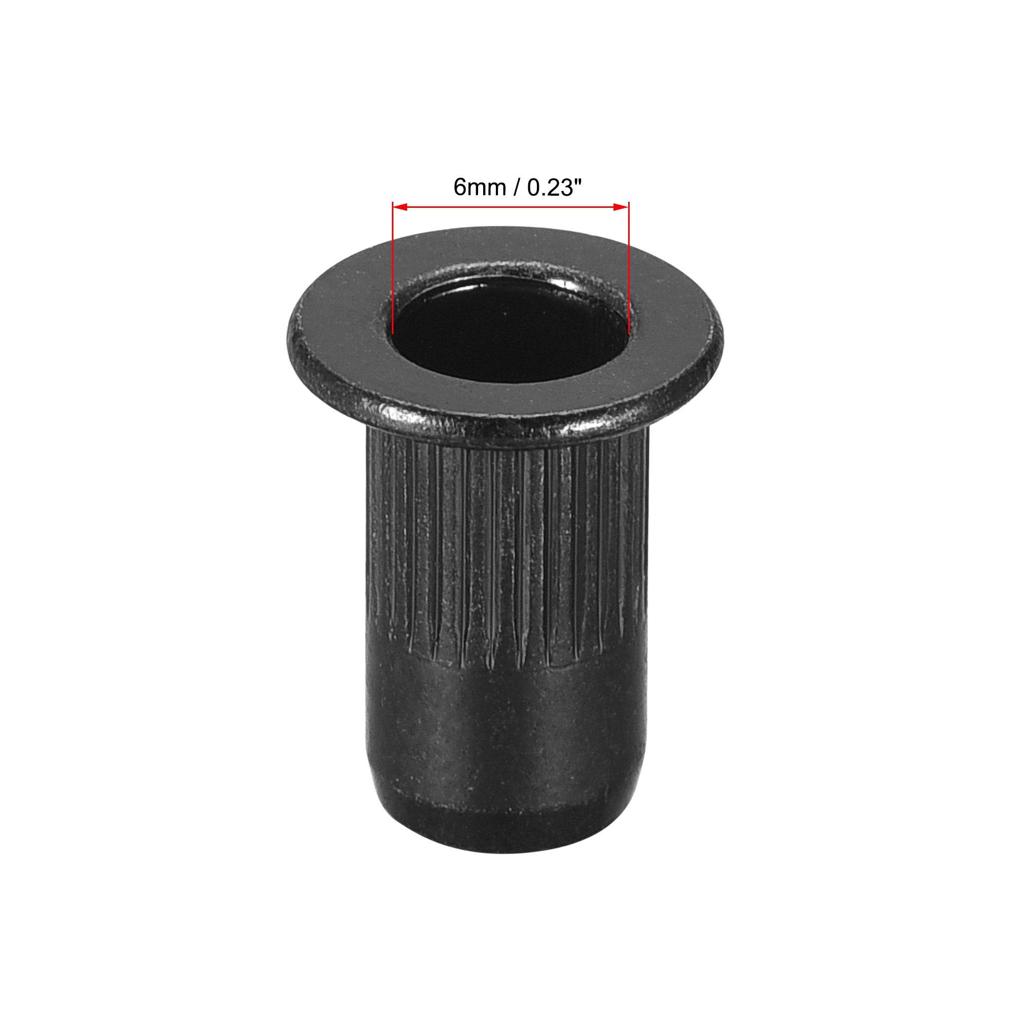 Uxcell 200-Pack M4 Carbon Steel Rivet Nuts – Flat Head, Knurled Body, Threaded Insert Nuts – Drill Size 6mm, For 0.5-2.5mm Material Thickness