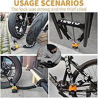 Vista 8 de Candado de cadena para motocicleta de 8.2 pies de largo, resistente, antirrobo, cadena de 0.394 in de grosor con cerradura de colores brillantes