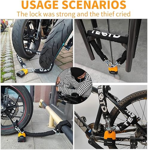 Miniatura 7 de Candado de cadena antirrobo de alta resistencia para motocicleta, 3 pies de largo, cadena de 0.394 in de grosor con cerradura de color brillante, 4