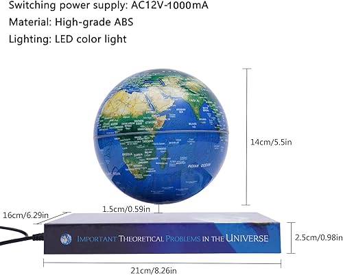 Miniatura 4 de Lámpara de globo flotante de 6 pulgadas, globo de levitación magnética, globos geográficos mundiales, luz de mapa del mundo giratoria de 360 grados