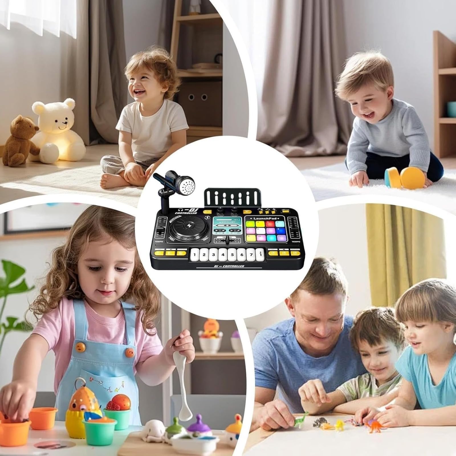 Mezclador de DJ para niños: mesa de teclado de carga USB portátil con luces coloridas, mezclador de aprendizaje de audio digital, juguete de instrumentos musicales | Regalo de entretenimiento educativ