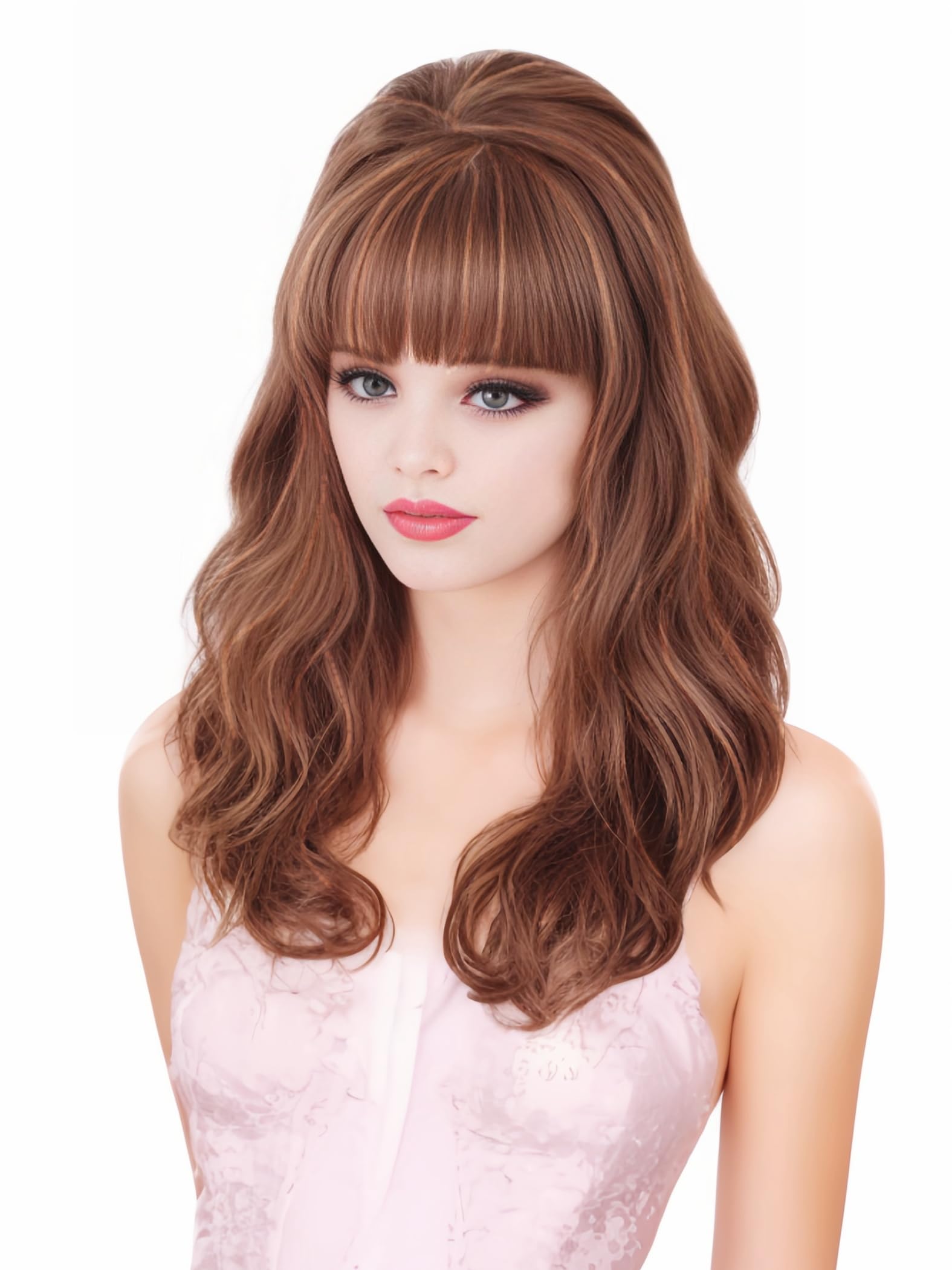 RugelyssVintage Long Wavy Ginger Mixed Blonde Wig with Bang Retro Big Bouffant Beehive Wigs fits 60s 70s 80s Costume or Halloween Party