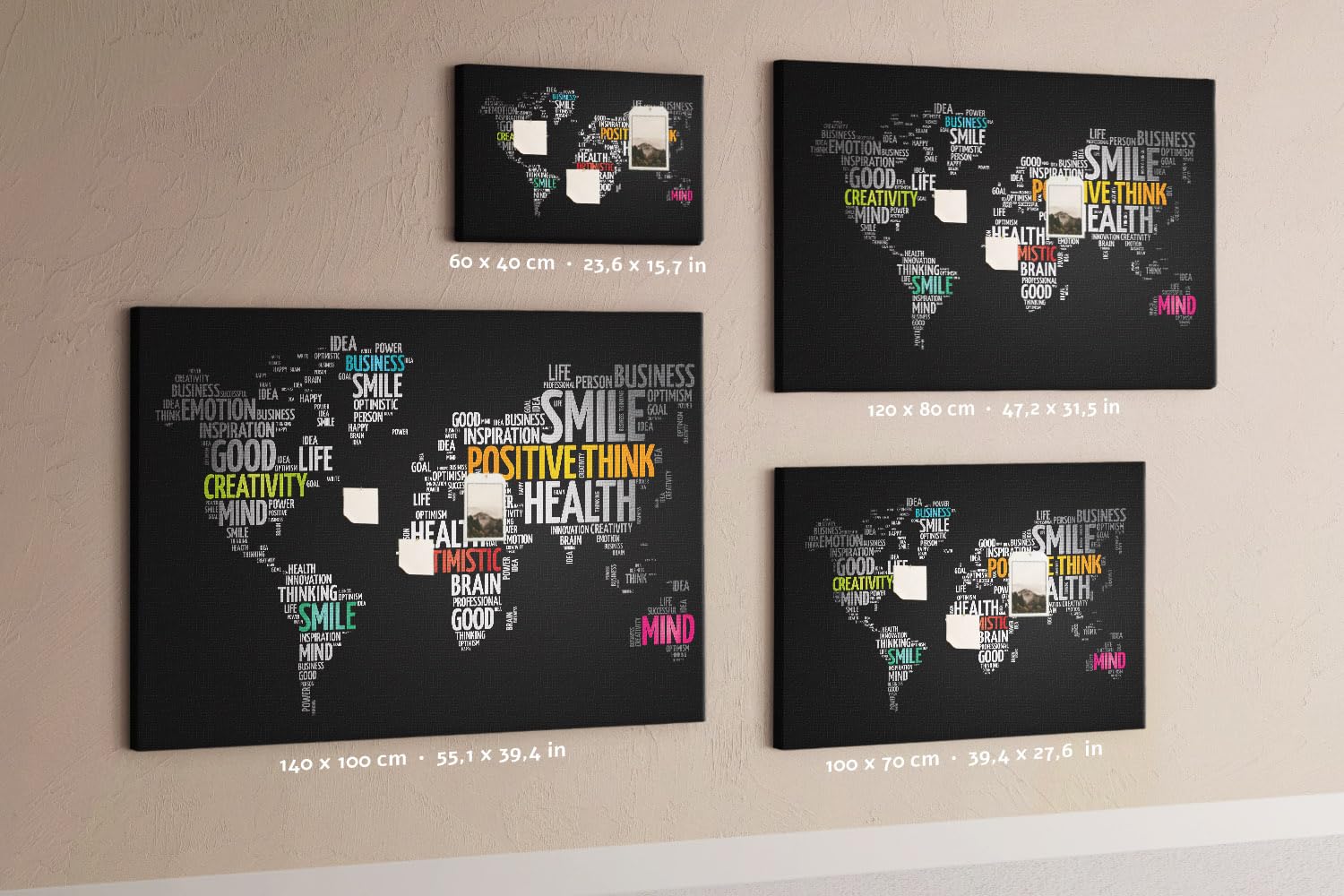 Lavagna in sughero orizzontale grande | pannello murale multifunzione per ufficio scuola casa | pianificazione progetti note foto e idee - 100x70 - metallico - Mappa positiva
