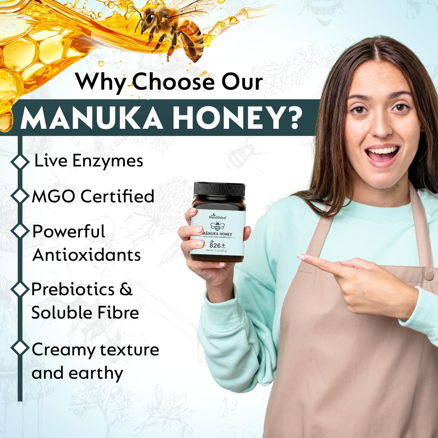 Manuka honey 826+ MGO | New Zealand Honey | Monofloral health honey (250g/8.8 oz)