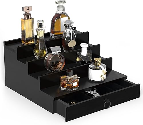 upcessory Organizador de colonia para hombres, organizador de perfume de madera de 4 niveles con cajón de forro de fieltro y compartimento oculto,