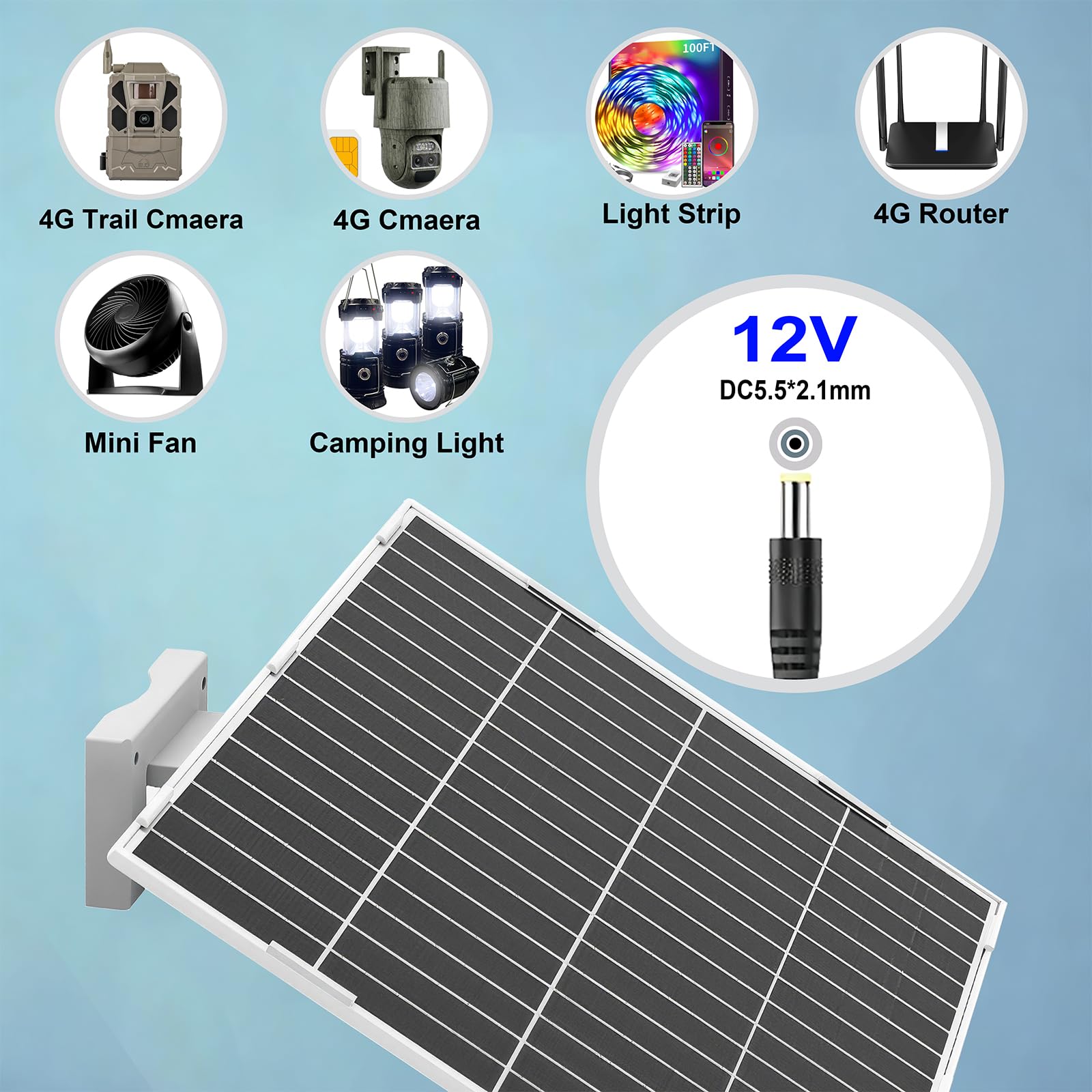 20W/12V Solarpanel mit eingebautem 31200mAh Akku, mit 3m DC5,5x2,1mm Stecker für 3G/4G Überwachungs kameras und Vogel-Fütterungskameras,Vogeltränke Stehend,IP66
